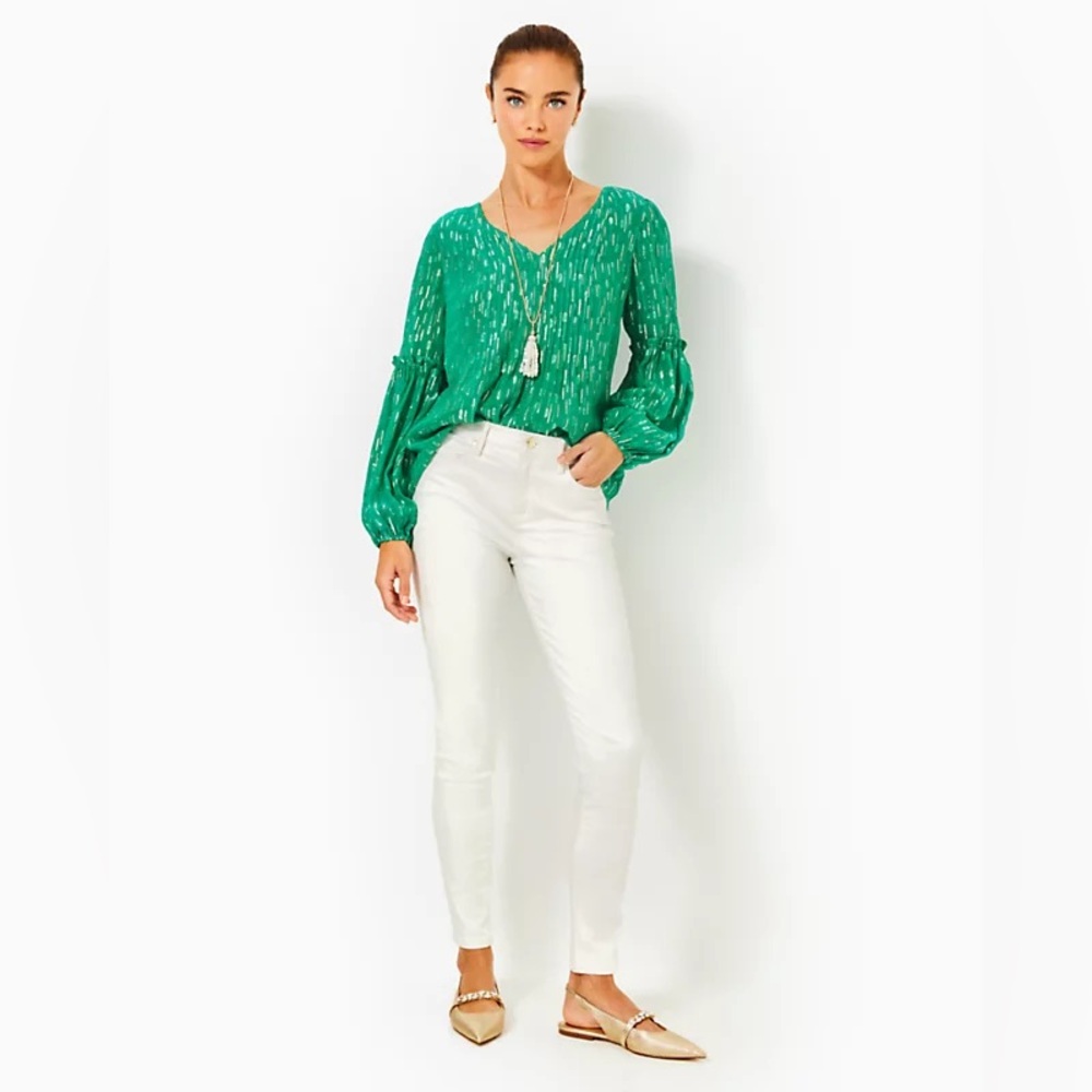 NWT Lilly Pulitzer 29” Eagan Shimmer Denim High Rise Skinny Jeans. Size 2
